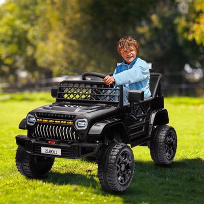 Black 12V Kids Ride-On Truck with LED Lights and Music