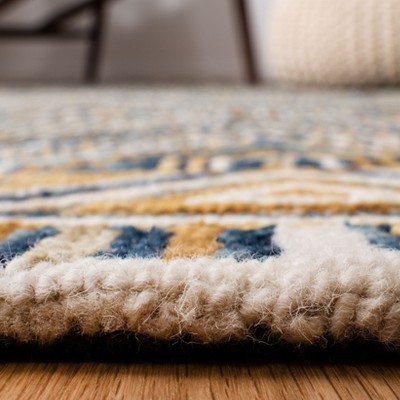 Handmade Blue Geometric Wool Round Area Rug
