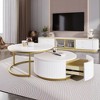 Sapphtopaz Modern Nesting Coffee Table Round Dining Table with Drawer and Marble Patterned Desktop for Living Room, Bedroom - 4 of 4