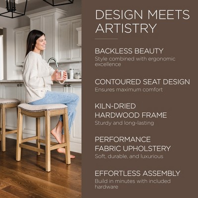Natural Wood Backless Saddle Counter Stools, Set of 3