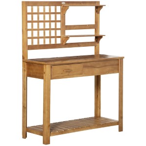 MOEPISY Potting Bench Table, Garden Work Bench, Outdoor Wooden Workstation with Tiers of Shelves and Drawer - 1 of 4