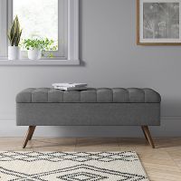 Threshold Arthur Tufted Storage Bench (18.5 x 48 x 16.25 Inch Gray)