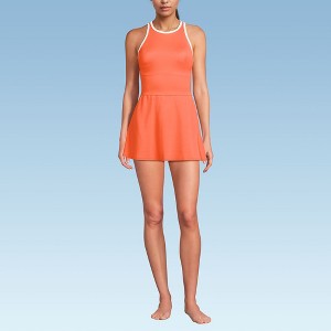 Lands' End Women's Chlorine Resistant Tugless High Neck Swim Dress One Piece Swimsuit - 1 of 4