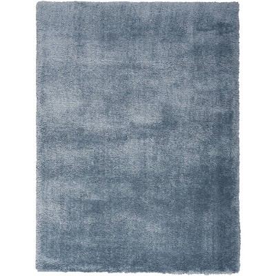 Light Blue Rectangular Shag Rug with Jute Backing