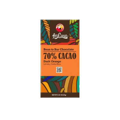 AraCacao | Bean to Bar | 70% Dark Orange Chocolate | Gluten-Free | Kosher Certified | Free of Soy Lecithin | Made in Costa Rica | 57g