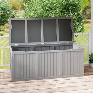 Gulches 112 Gallon Outdoor Wooden Deck Box, Solid Wood Storage Box with Seat & Table Top for Patio Cushions Pool Toys Garden Tools - 1 of 4
