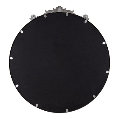Arendahl 24" Round Silver Wood Vanity Mirror with Baroque Crown