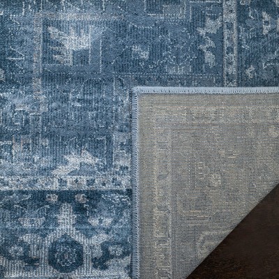 Blue Rectangular 5' x 7' Wool and Silk Area Rug