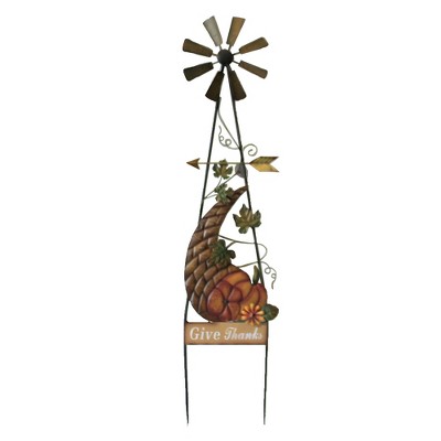Thanksgiving 40.0" Windmill With Cornucopia Pumpkins Give Thanks  -  Decorative Garden Stakes