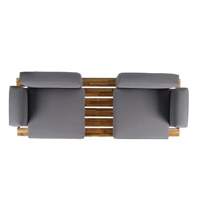 Teak and Dark Gray Acacia Wood 2 Seater Outdoor Sofa with Cushions