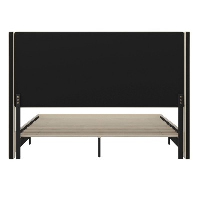 Beige King Upholstered Platform Bed with Wingback Headboard