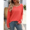 Women's Fall Long Sleeve Round Neck Sweater Shirt Color Block Casual Top Blouse - 4 of 4