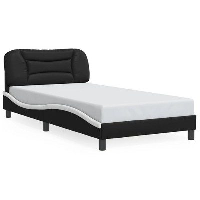 vidaXL Twin XL Bed Frame with Headboard - Black/White Faux Leather, Plywood Slats, Elegant Waved Design, Supports 39.4"x79.9" Mattress