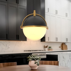 DORESshop Modern Black and Gold Pendant Light with Frosted Glass Shade, 1-Light E26 Hanging Fixture for Kitchen Island, Dining Room, Living Room - 1 of 4