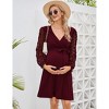Womens Maternity Long Sleeve Swiss Dot Wrap Dress Casual V Neck Fall Nursing Midi Dress Baby Shower Photoshoot Belt - 4 of 4
