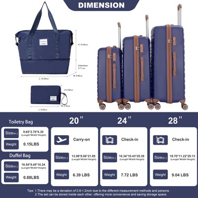 Vynxaria 5-Piece Blue PP Hardshell Luggage Set 20/24/28" Suitcases Travel Bag Toiletry Pouch TSA Lock Durable Carry On Set