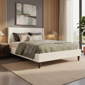 Merax Modern Upholstered Platform Bed with Wingback Headboard and Walnut Wooden Legs - 1 of 4