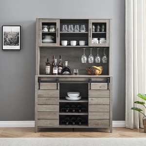Whizmax 70" Farmhouse Coffee Bar Wine Cabinet with Sliding Barn Doors and Storage,Tall Kitchen Hutch with Wine & Glasses Rack for Kitchen, Dining Room - 1 of 4