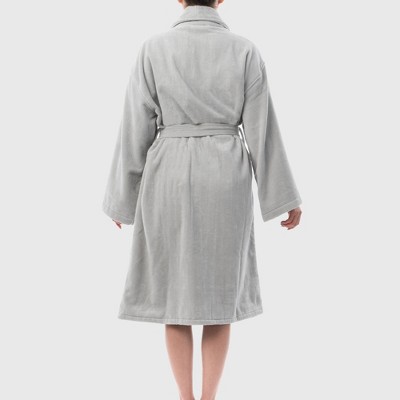 Gray Cotton Terry Cloth Long Sleeve Bathrobe with Belt