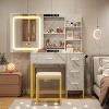 Vanity Desk with Mirror and Lights, Power Outlets, Wood Makeup Vanity Table with Cushioned Chair, Hairdryer Holder, 3 Lighting Colors - 2 of 4