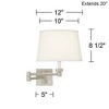 Possini Euro Design Modern Swing Arm Wall Lamps Set of 2 Brushed Nickel Plug-In Light Fixture White Drum Shade for Bedroom Bedside - 4 of 4