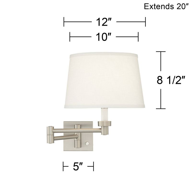 Possini Euro Design Modern Swing Arm Wall Lamps Set of 2 Brushed Nickel Plug-In Light Fixture White Drum Shade for Bedroom Bedside, 4 of 8