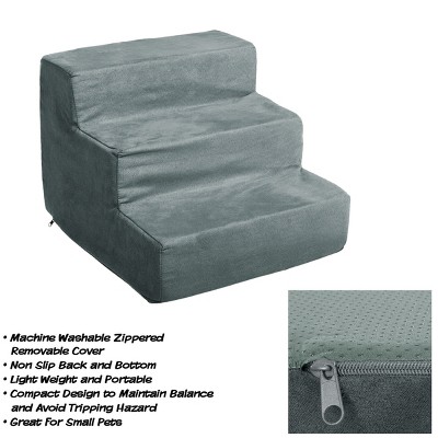 Gray 3-Step Foam Pet Stairs with Microfiber Cover