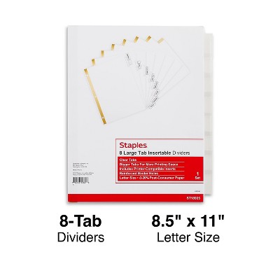Staples Big Tab Insertable Paper Dividers 8-Tab Clear (18935/11124) 462762