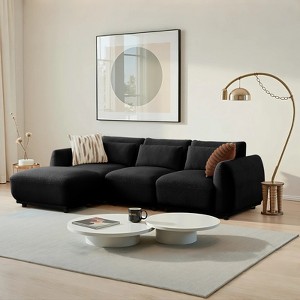MYINDA 102'' Modular Sectional Couch, Lambswool 4 Seater Upholstered Sofa - Removable Ottoman for Small Spaces, Living Room Bedroom Office - 1 of 4