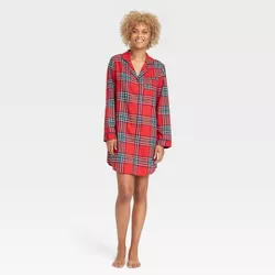 Women's Perfectly Cozy Flannel Plaid NightGown - Stars Above™ Red Tartan XXL