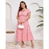 YESFASHION Women Plus Size Maxi Dress Floral Ruffle Summer Dress Short Sleeve Long Dress High Waist Sweethearte Neck Casual Dress - 2 of 4