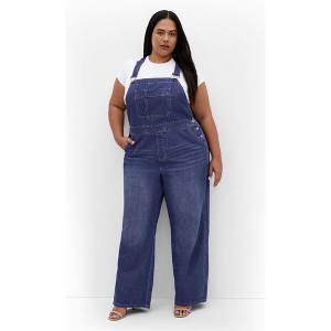 Women's Plus Size Pinafore Overall - mid denim | CITY CHIC - 1 of 4