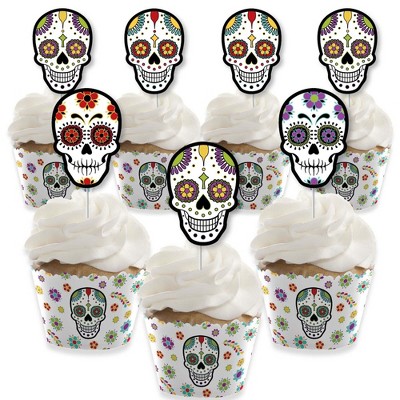 Big Dot of Happiness Day of the Dead - Cupcake Decoration - Sugar Skull Party Cupcake Wrappers and Treat Picks Kit - Set of 24