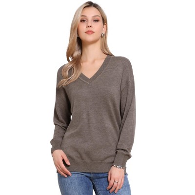 INSPIRE CHIC V Neck Long Sleeve Lightweight Pullover Soft Knitted Tops