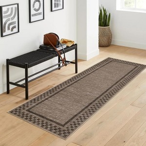 Washable Area Rug Living Room Rugs Modern Bordered Soft Throw Carpet Low Pile Non Slip Checkered Bedroom Rug Geometric Carpet for Nursery - 1 of 4