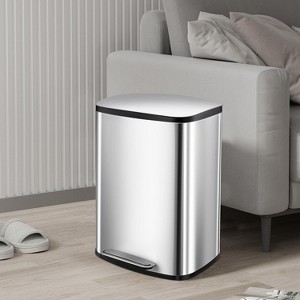 13 Gallon Trash Can with Soft Close Lid, Stainless Steel Garbage Can with Foot Pedal & Removable Inner Bucket for Kitchen, Bedroom, Bathroom, Office - 1 of 4