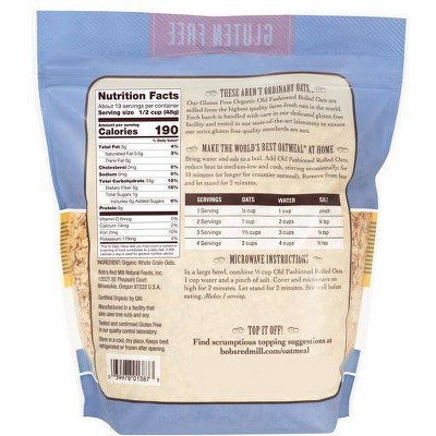 Bob&#39;s Red Mill Gluten Free Organic Old Fashioned Rolled Oats - 32oz