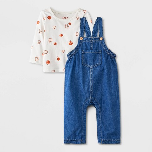 Baby Halloween Denim Overalls Set Cat Jack Cream Target