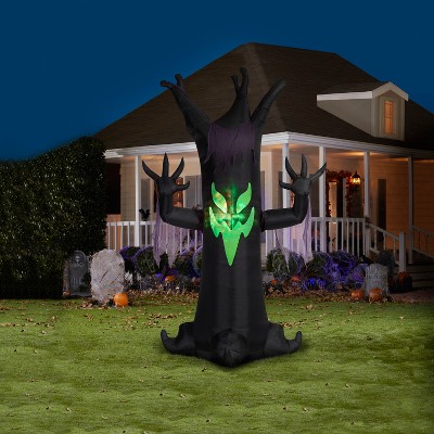 Giant Black Animated Inflatable Halloween Tree with Green Lights