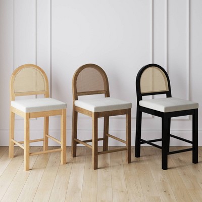 Bailey Black Wood and Rattan Counter Height Barstool