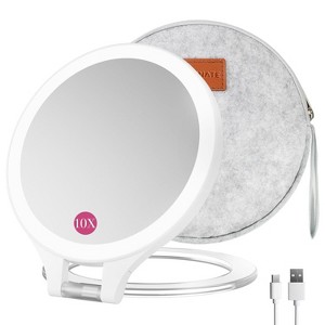FASCINATE 2-Sided Rechargeable, Adjustable, Portable 1X/10X Magnifying Mirror with 3 Color Lights - 1 of 4