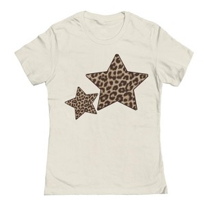 Rerun Island Women's 2 Animal Print Stars Short Sleeve Graphic Cotton T-Shirt - Natural XL - 1 of 4