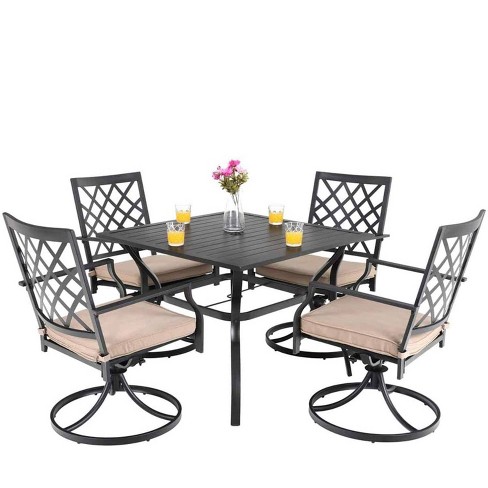 5pc Patio Set With 37 Metal Table, Metal Garden Chair Sets