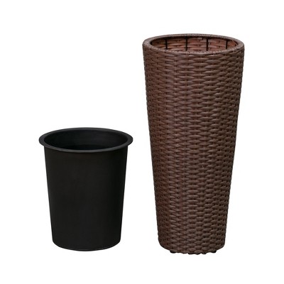 Noah Tall Mocha Resin Wicker Planter Set with Liners