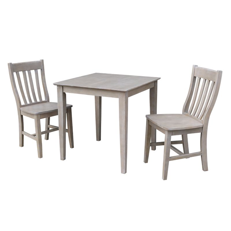 3pc Solid Wood 30&#34;x30&#34; Dining Table and 2 Caf&#233; Chairs Washed Gray Taupe ( Set) - International Concepts, 1 of 11