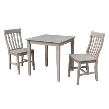 3pc Solid Wood 30"x30" Dining Table and 2 Café Chairs Washed Gray Taupe ( Set) - International Concepts