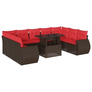 vidaXL 10 Piece Garden Sofa Set with Cushions Brown Poly Rattan - Brown without storage - 1 of 4