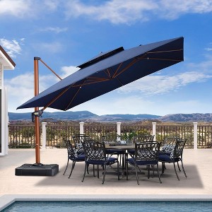 PURPLE LEAF 12 ft Square Wood Pattern Patio Cantilever Umbrella with Base - 1 of 4