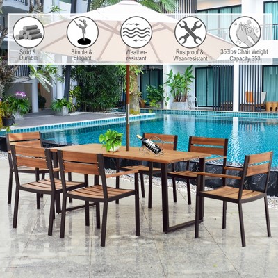 Costway 6-Person Acacia Wood Patio Dining Set with Umbrella Hole