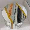 Sapphtopaz Mirror Glass Coffee Table with Marble Pattern Sticker Top Elegant Cylindrical Center Table Modern Coffee Bar for Living Room, Bedroom - 4 of 4